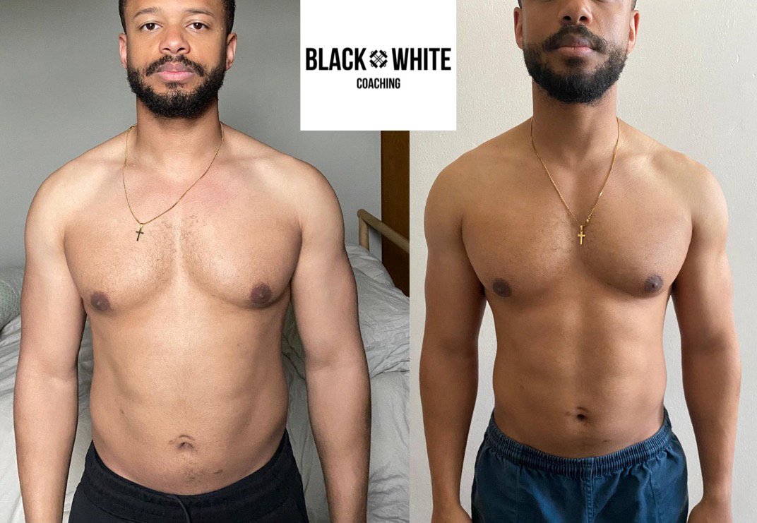 Client body transformation, before and after online coaching