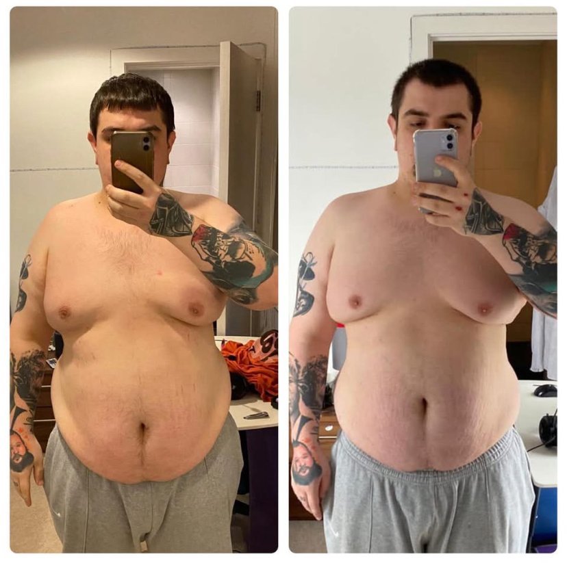 Client body recomposition, before and after online coaching