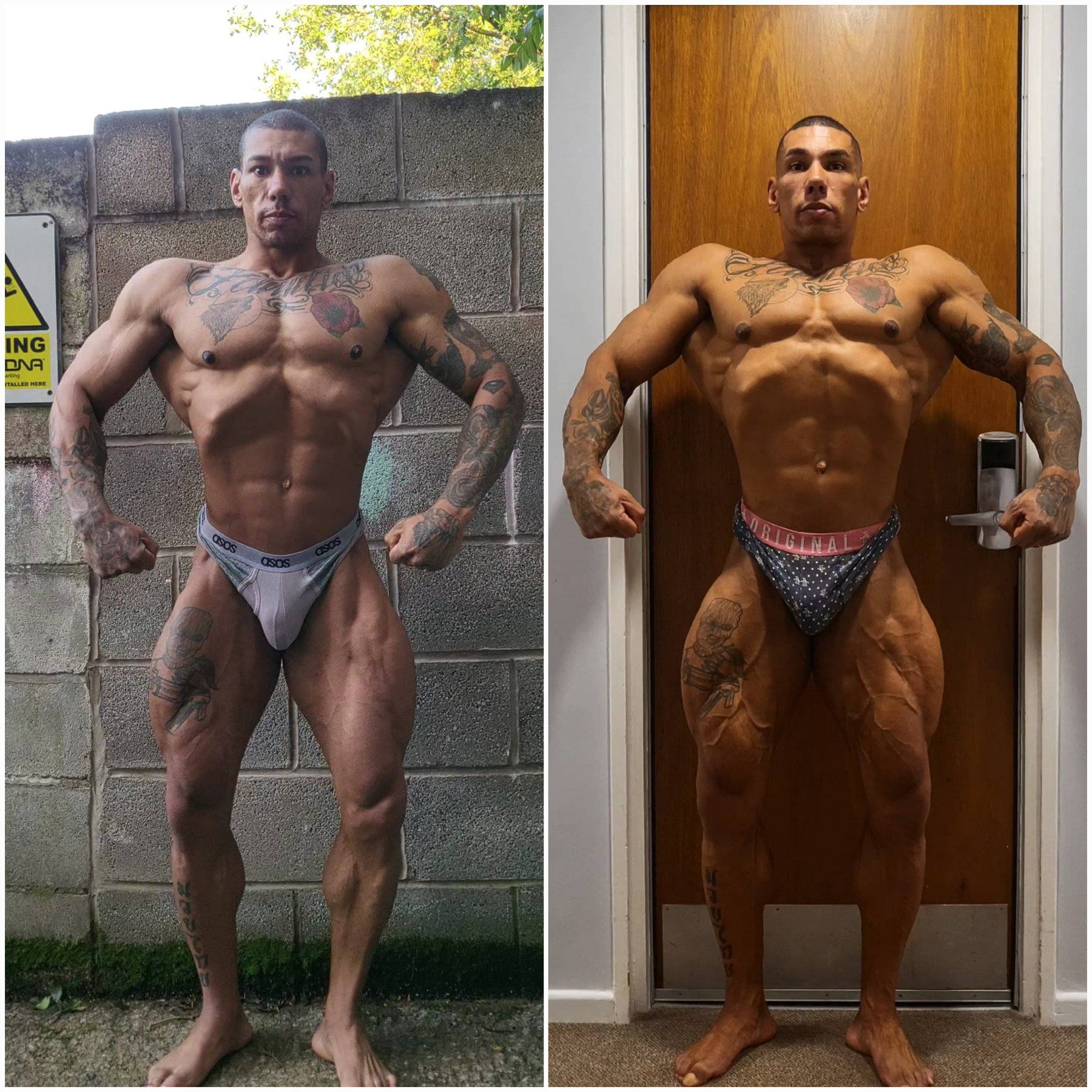 Client physique transformation, before and after, competition prep
