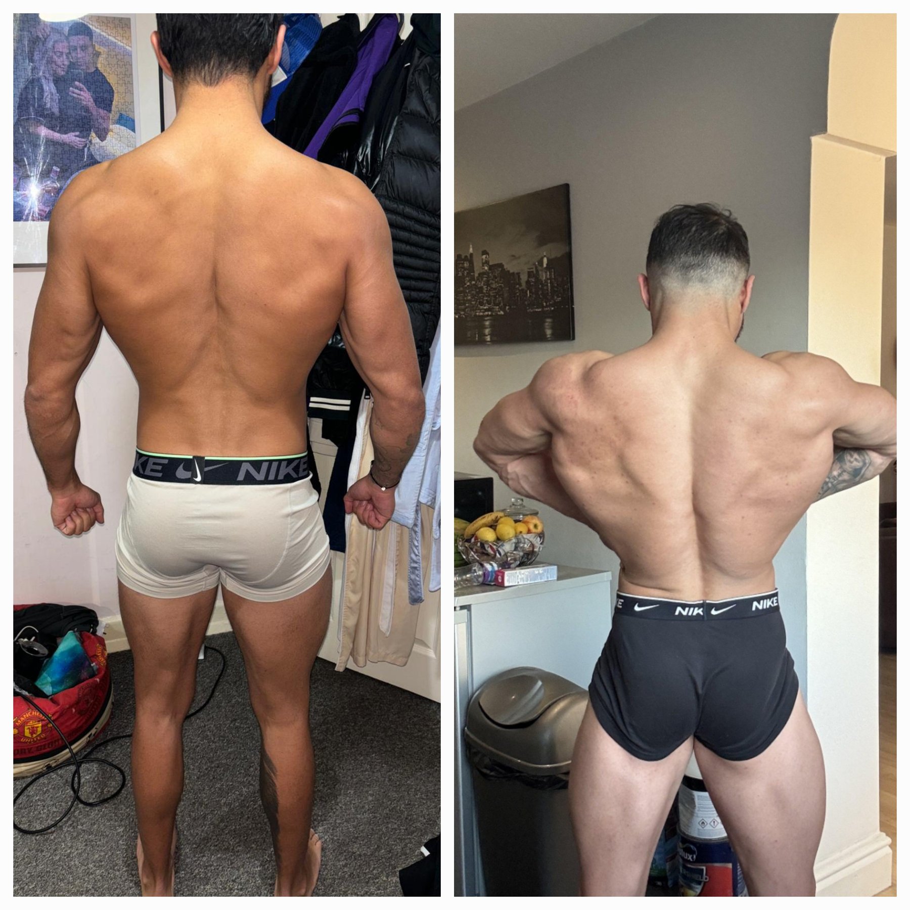 Client back double bicep transformation, before and after